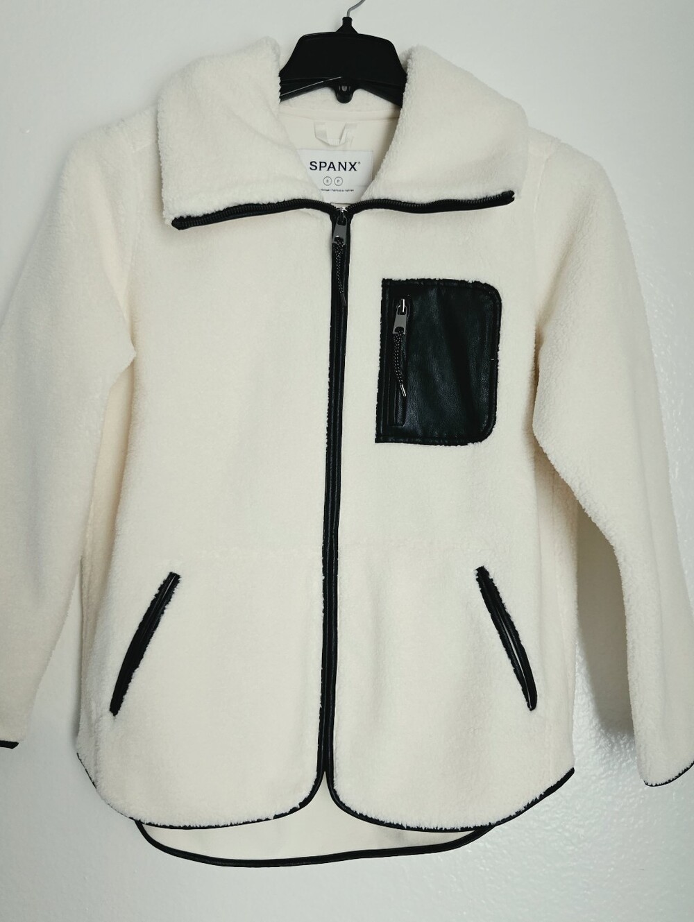 SPANX Fleece Full Zip Jacket Frosted Ivory Black Small NWT